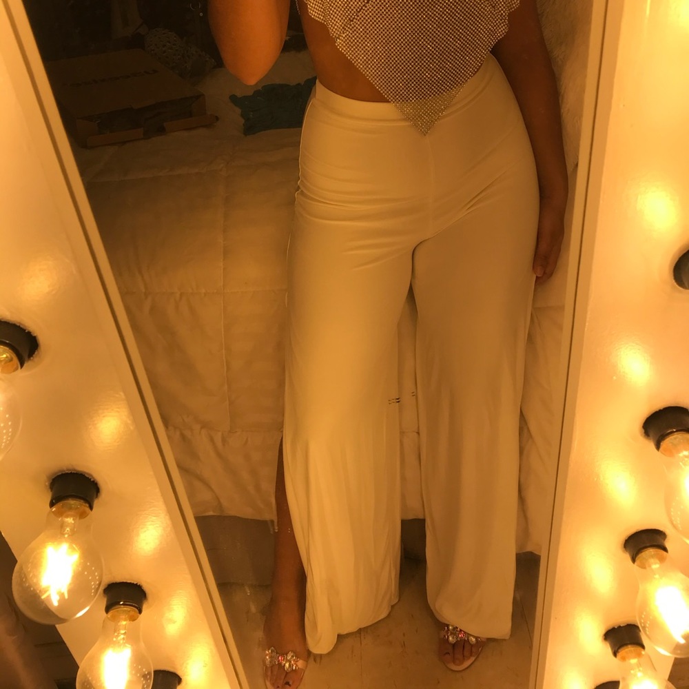 Egg Shell White Trousers with Side Slits